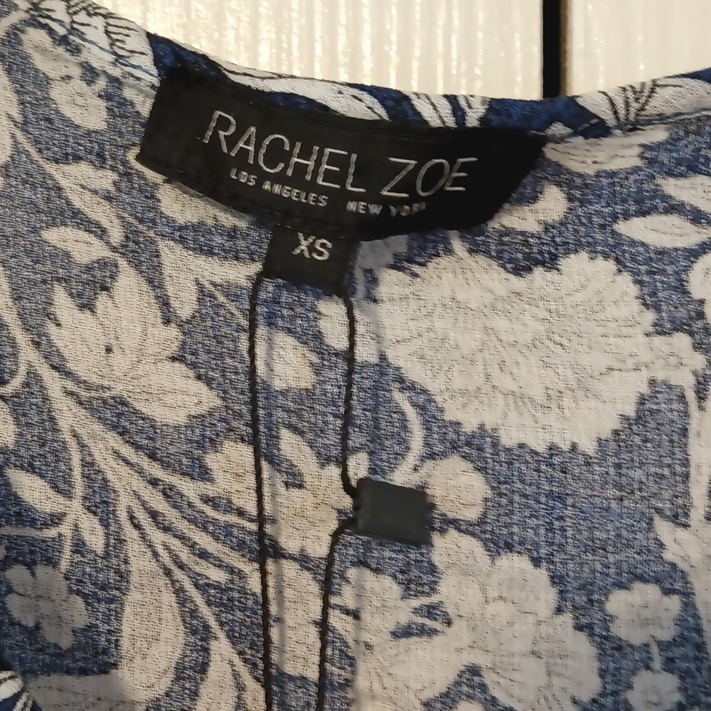 Rachel Zoe Floral Babydoll Top Blue And White - Picture 5 of 8